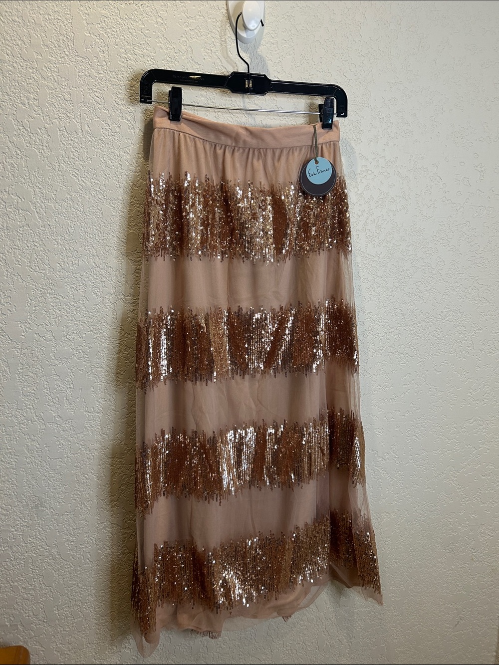 Eva Franco Blush Pink Midi Skirt with Rose Gold Sequin Bands